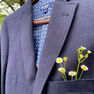 Men's Sz. Small Daniel Cremieux Navy Wool Sports Coat with Brown Elbow Patches